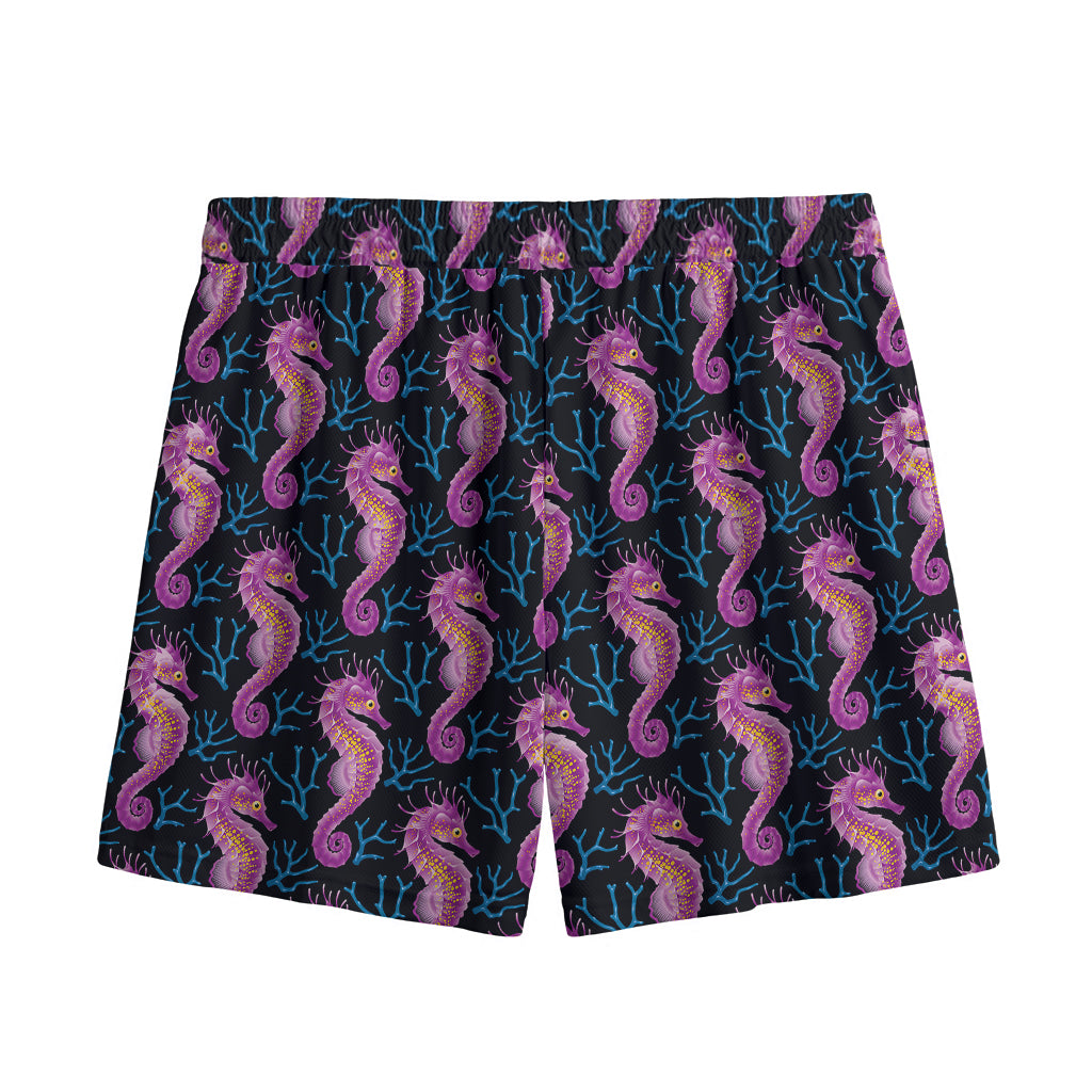Purple Seahorse Pattern Print Mesh Shorts