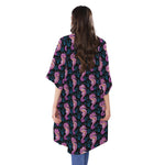 Purple Seahorse Pattern Print Open Front Beach Cover Up