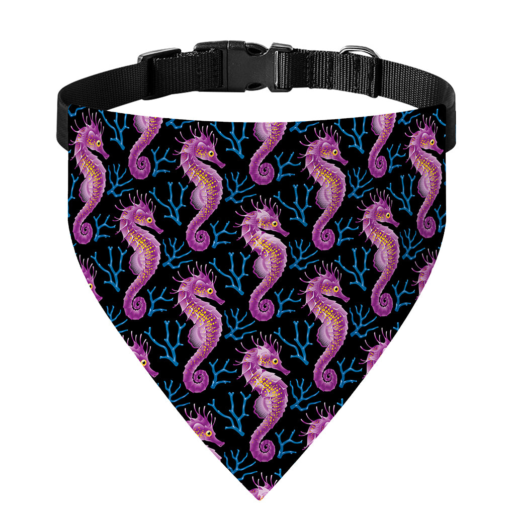 Purple Seahorse Pattern Print Over The Collar Dog Bandana