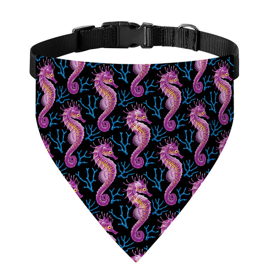 Purple Seahorse Pattern Print Over The Collar Dog Bandana