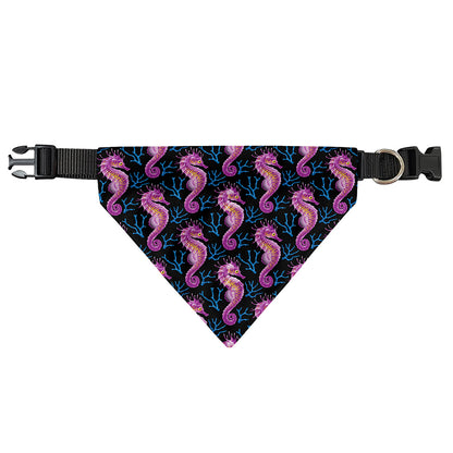 Purple Seahorse Pattern Print Over The Collar Dog Bandana