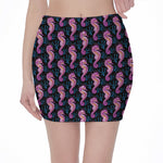 Purple Seahorse Pattern Print Pencil Mini Skirt