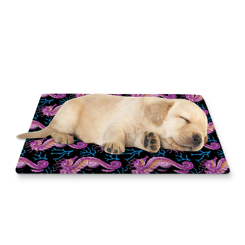 Purple Seahorse Pattern Print Pet Cooling Mat Cover