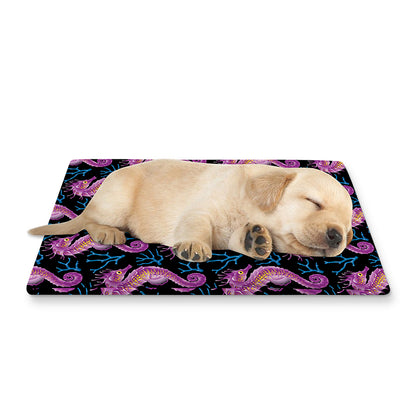 Purple Seahorse Pattern Print Pet Cooling Mat Cover