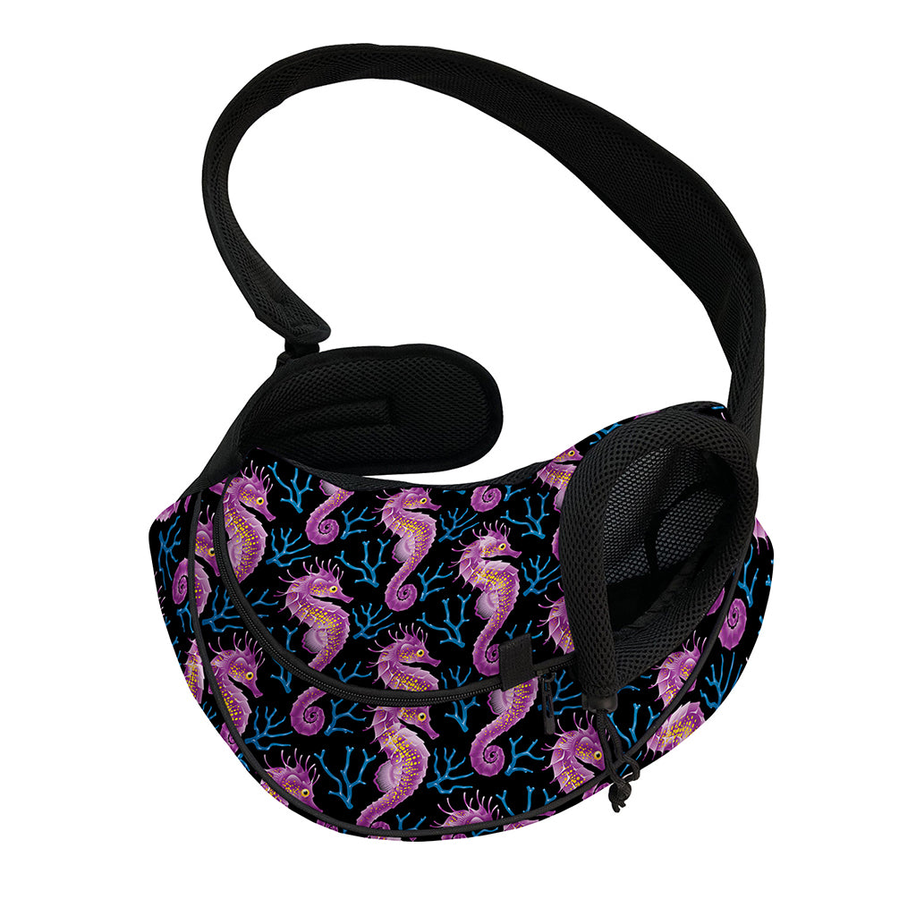Purple Seahorse Pattern Print Pet Sling Carrier