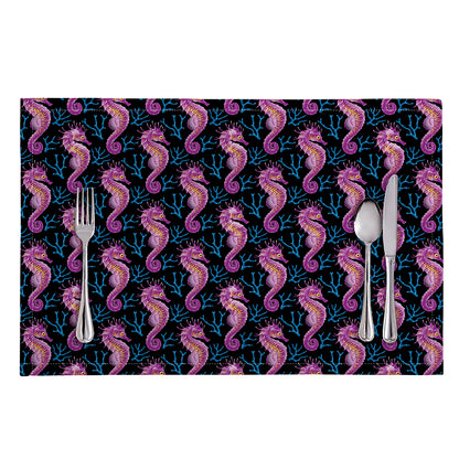 Purple Seahorse Pattern Print Placemat