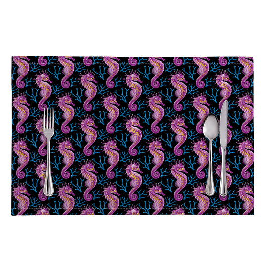 Purple Seahorse Pattern Print Placemat