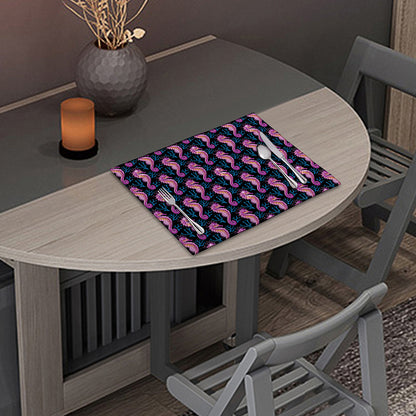 Purple Seahorse Pattern Print Placemat