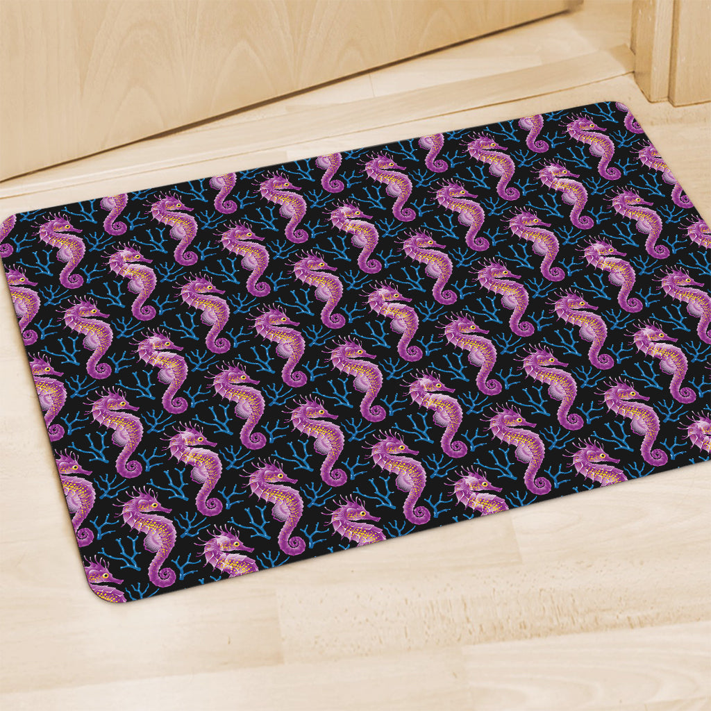 Purple Seahorse Pattern Print Polyester Doormat