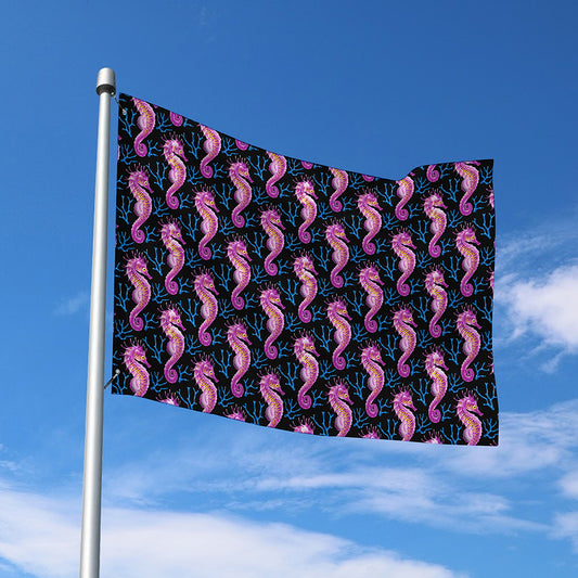 Purple Seahorse Pattern Print Polyester Flag