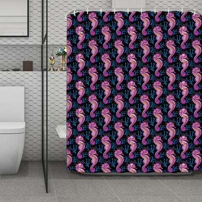 Purple Seahorse Pattern Print Polyester Shower Curtain