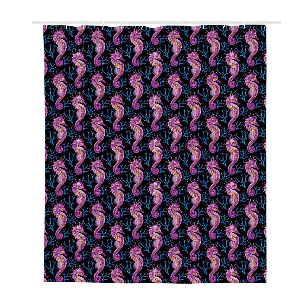 Purple Seahorse Pattern Print Polyester Shower Curtain