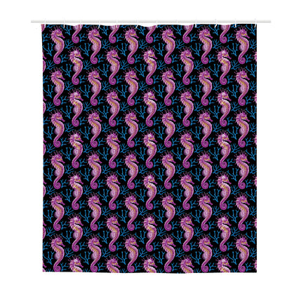 Purple Seahorse Pattern Print Polyester Shower Curtain
