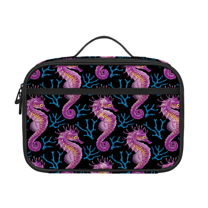 Purple Seahorse Pattern Print Portable Lunch Bag