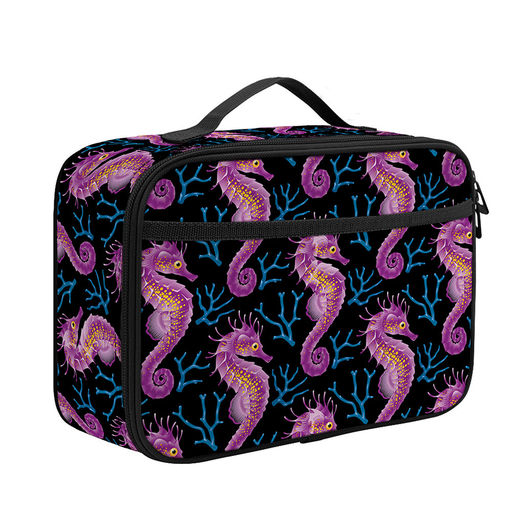 Purple Seahorse Pattern Print Portable Lunch Bag
