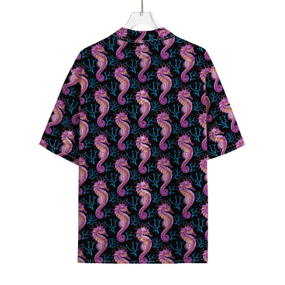 Purple Seahorse Pattern Print Rayon Hawaiian Shirt