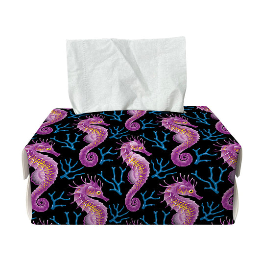 Purple Seahorse Pattern Print Rectangle Tissue Box Cover