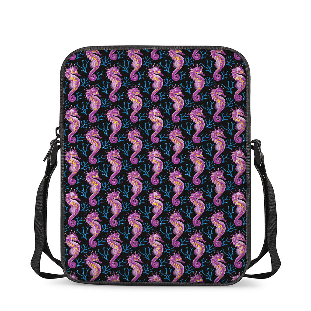 Purple Seahorse Pattern Print Rectangular Crossbody Bag