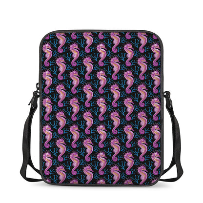 Purple Seahorse Pattern Print Rectangular Crossbody Bag