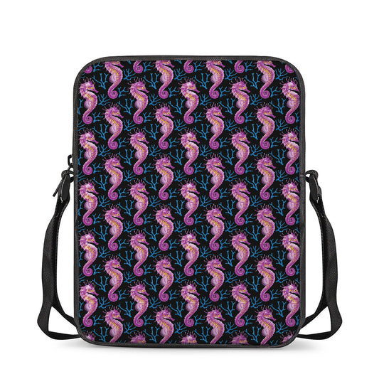 Purple Seahorse Pattern Print Rectangular Crossbody Bag