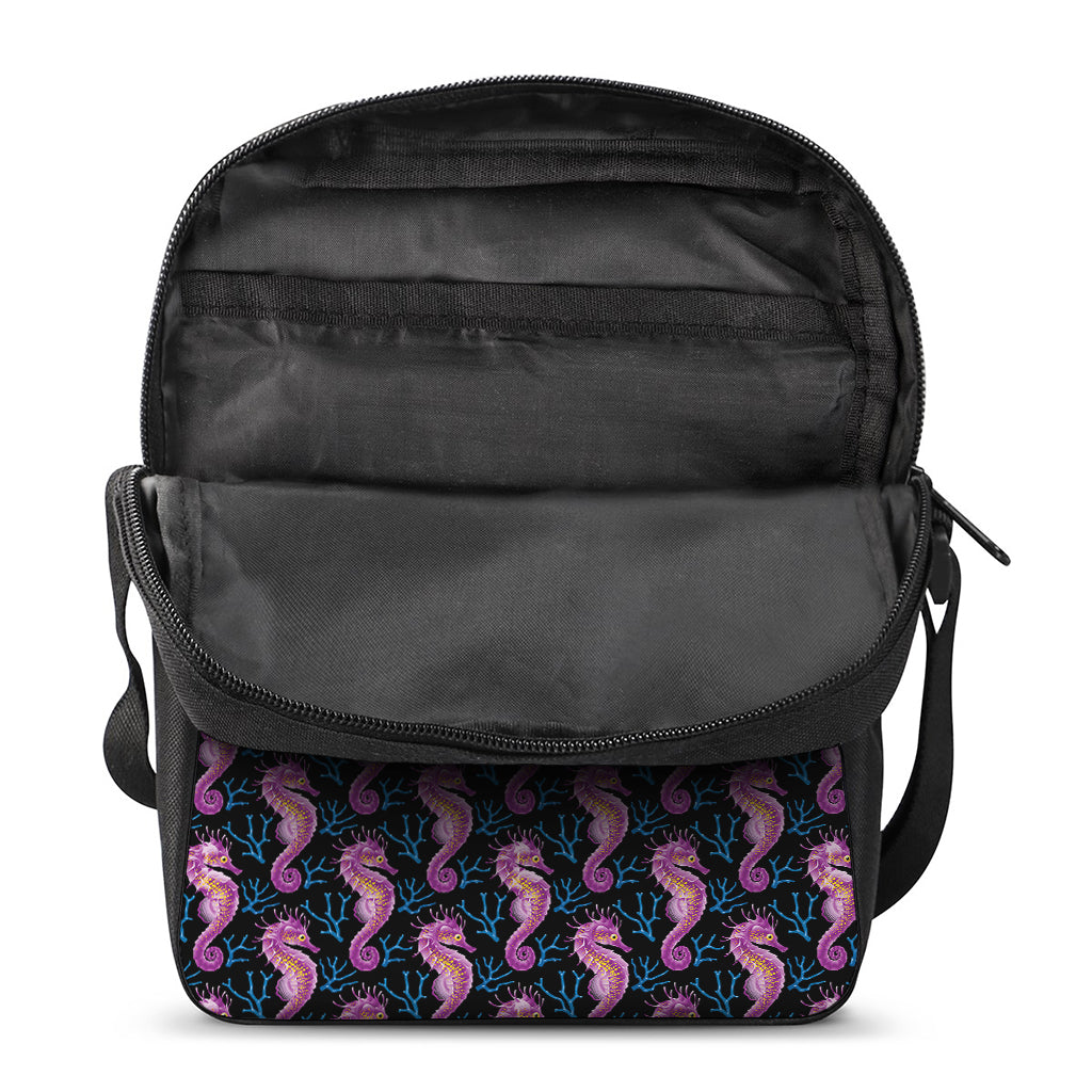 Purple Seahorse Pattern Print Rectangular Crossbody Bag