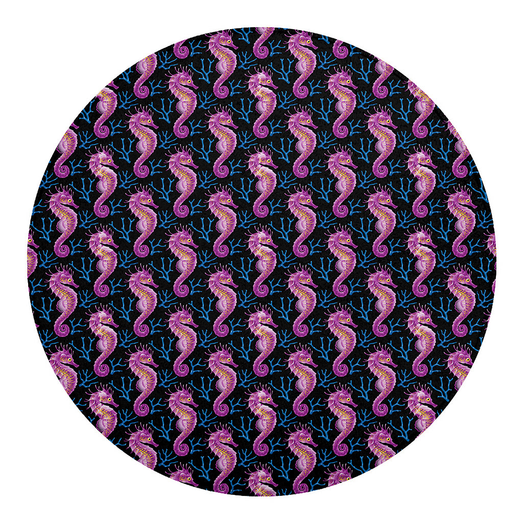 Purple Seahorse Pattern Print Round Blanket