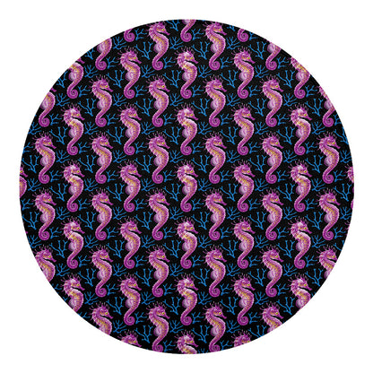 Purple Seahorse Pattern Print Round Blanket