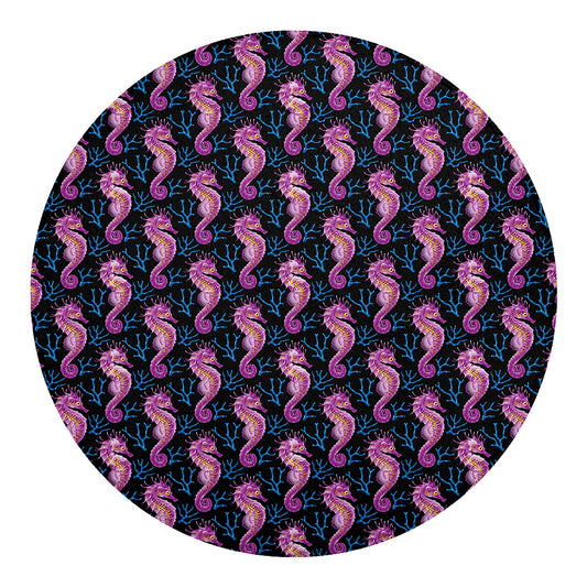 Purple Seahorse Pattern Print Round Blanket