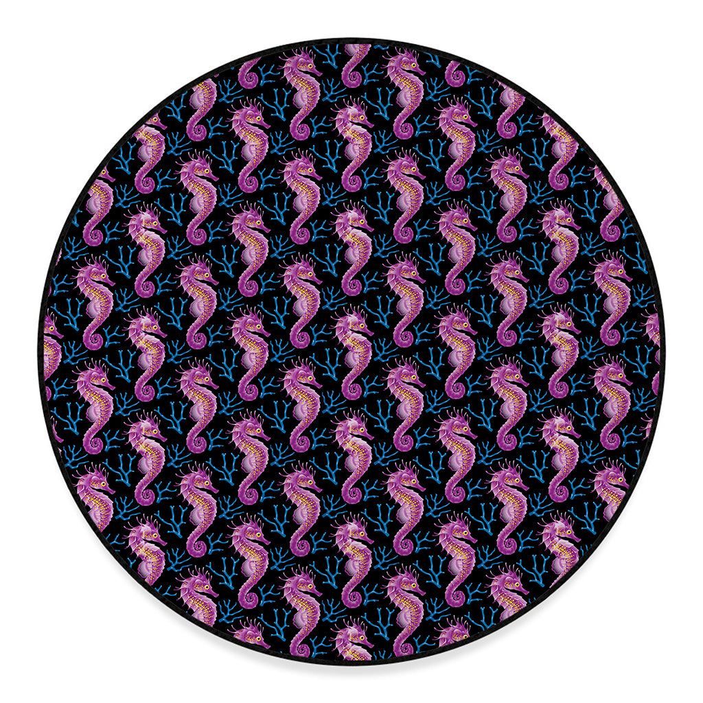 Purple Seahorse Pattern Print Round Floor Mat