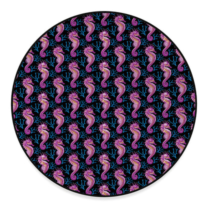 Purple Seahorse Pattern Print Round Floor Mat
