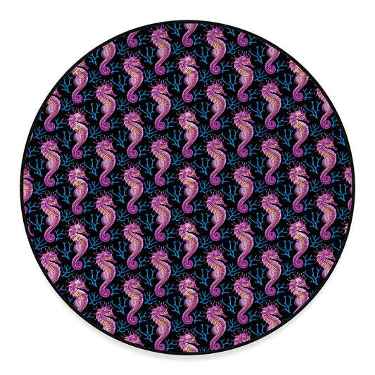 Purple Seahorse Pattern Print Round Floor Mat