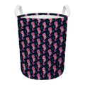 Purple Seahorse Pattern Print Round Laundry Basket