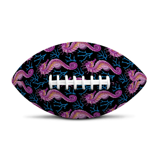 Purple Seahorse Pattern Print Rugby Ball