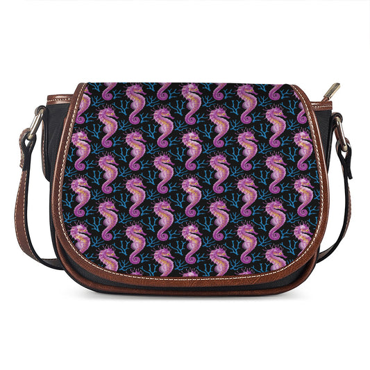Purple Seahorse Pattern Print Saddle Bag