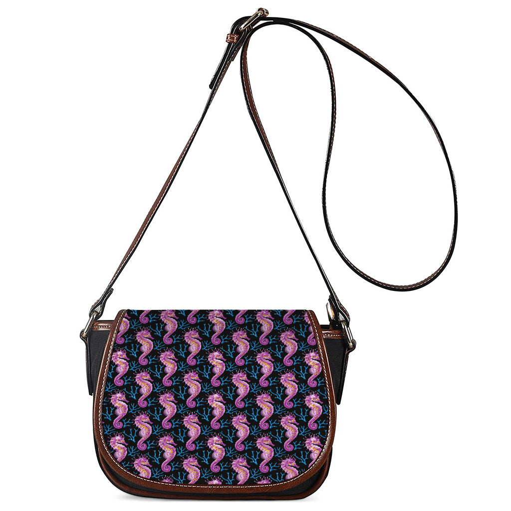 Purple Seahorse Pattern Print Saddle Bag