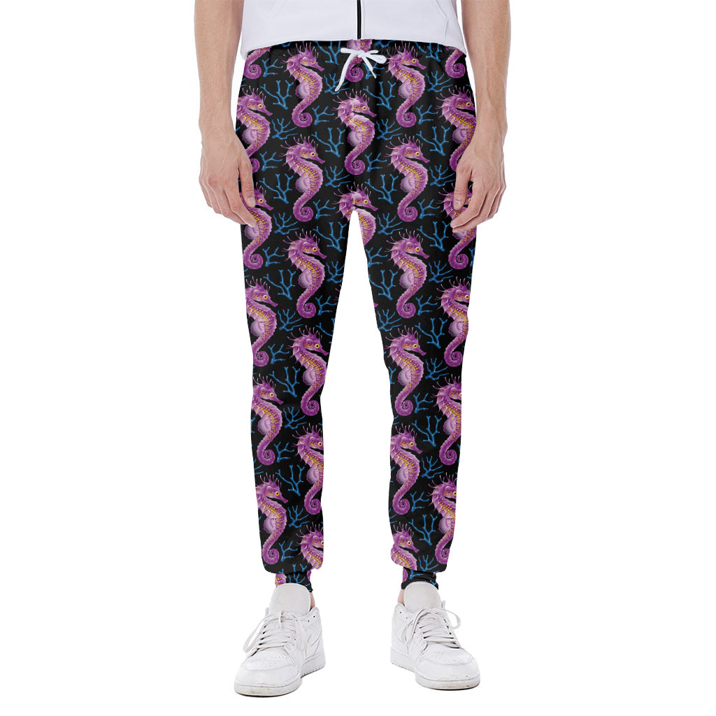Purple Seahorse Pattern Print Scuba Joggers