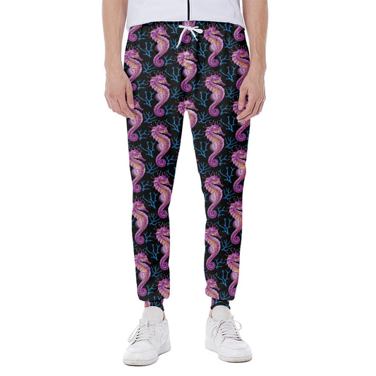 Purple Seahorse Pattern Print Scuba Joggers