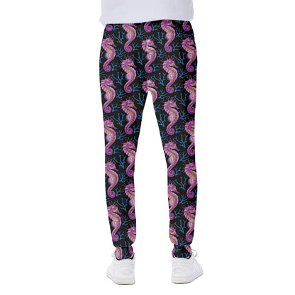 Purple Seahorse Pattern Print Scuba Joggers