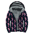 Purple Seahorse Pattern Print Sherpa Lined Zip Up Hoodie