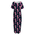 Purple Seahorse Pattern Print Short Sleeve Long Nightdress