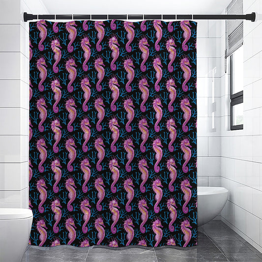 Purple Seahorse Pattern Print Shower Curtain