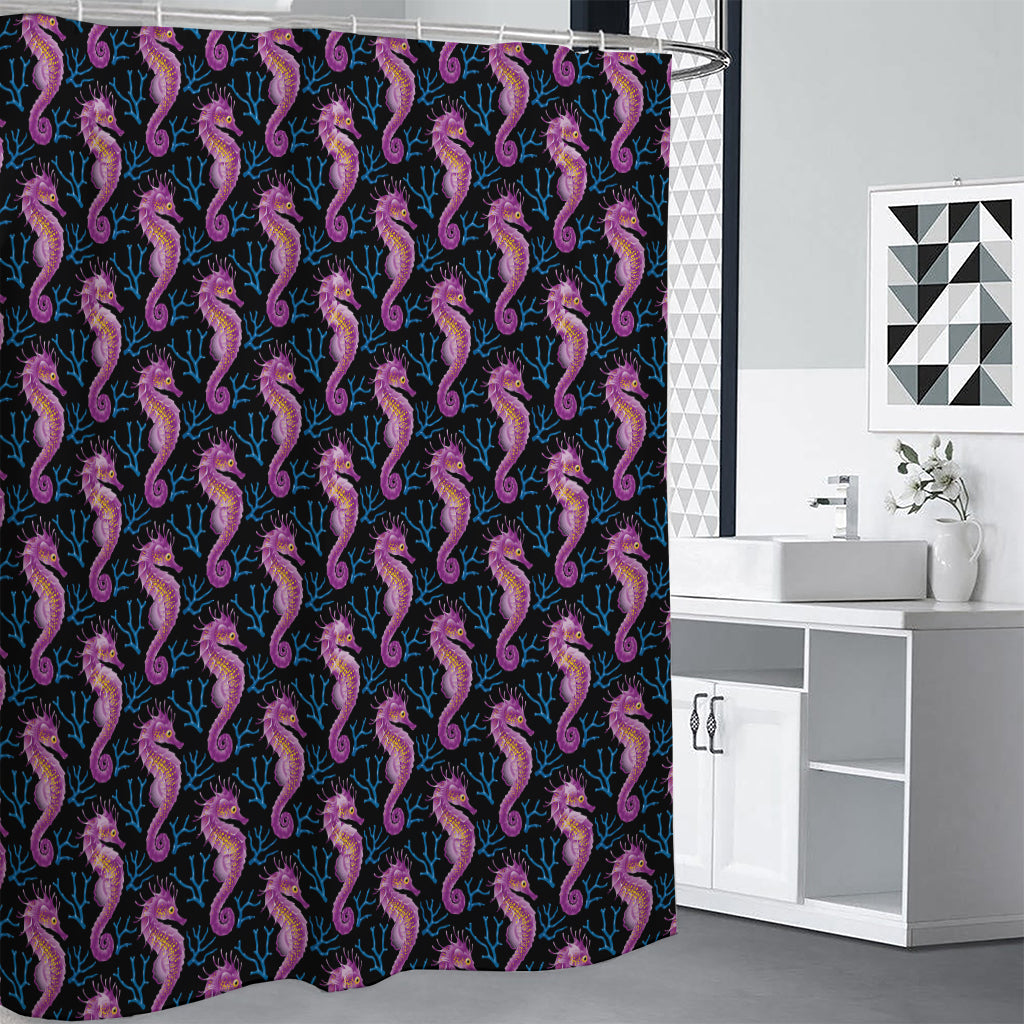 Purple Seahorse Pattern Print Shower Curtain