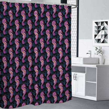 Purple Seahorse Pattern Print Shower Curtain