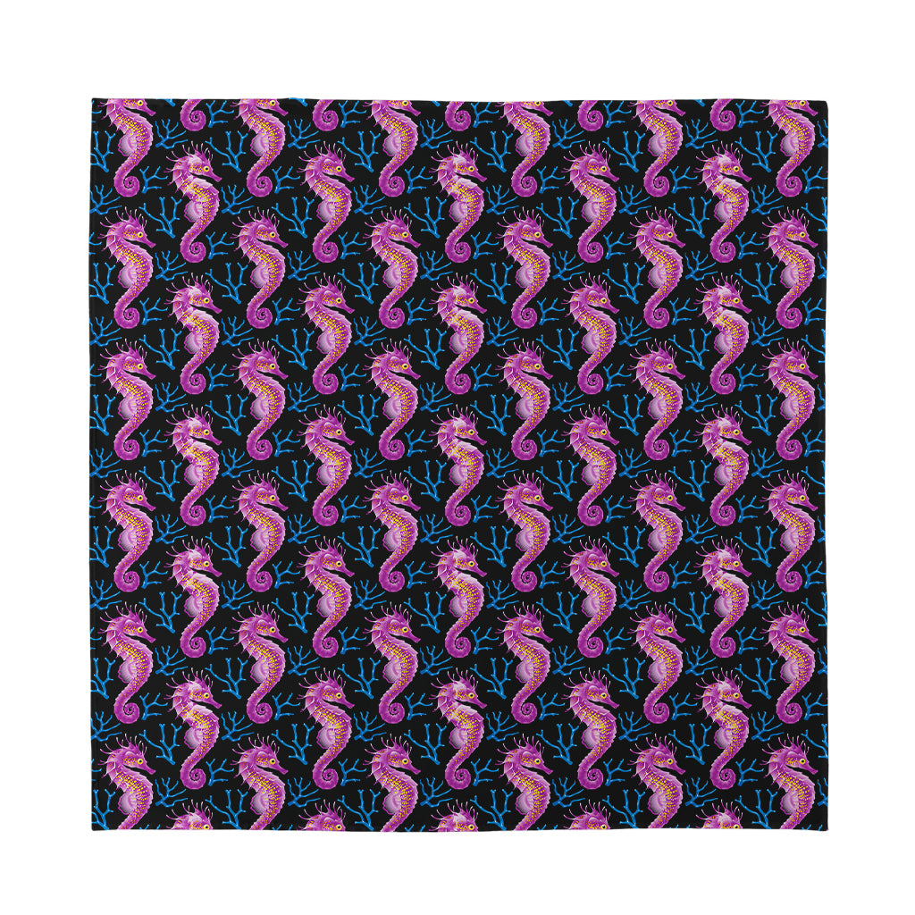 Purple Seahorse Pattern Print Silk Bandana