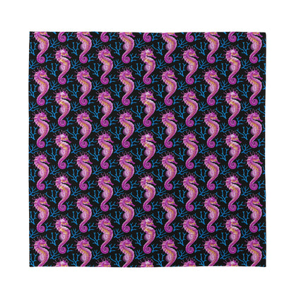 Purple Seahorse Pattern Print Silk Bandana