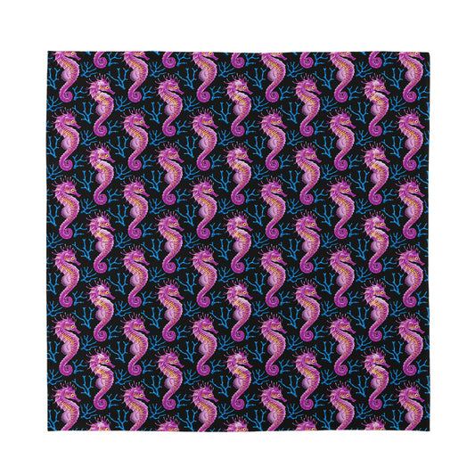Purple Seahorse Pattern Print Silk Bandana