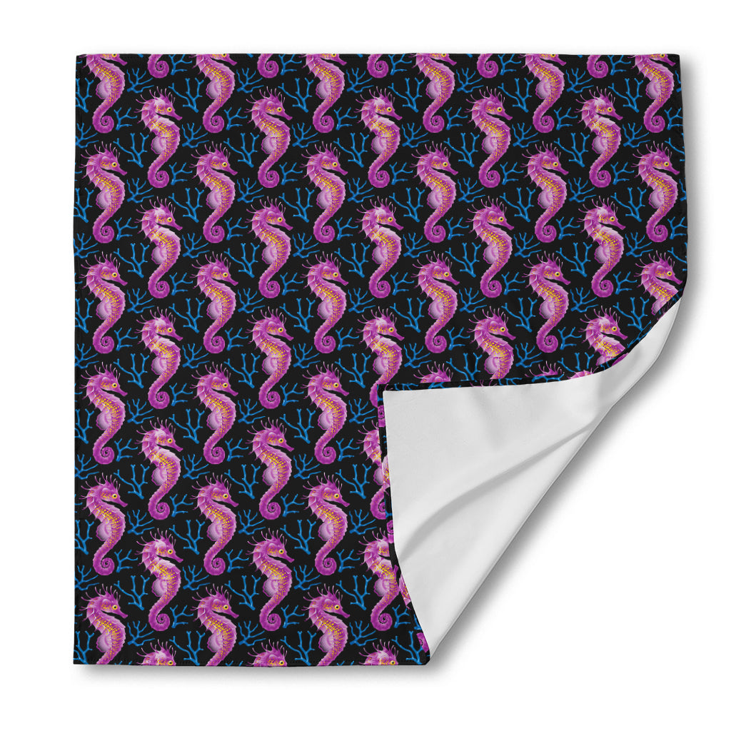 Purple Seahorse Pattern Print Silk Bandana