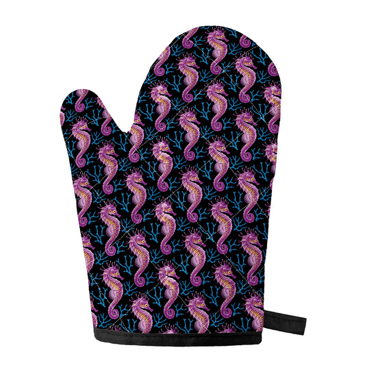 Purple Seahorse Pattern Print Single Oven Mitt