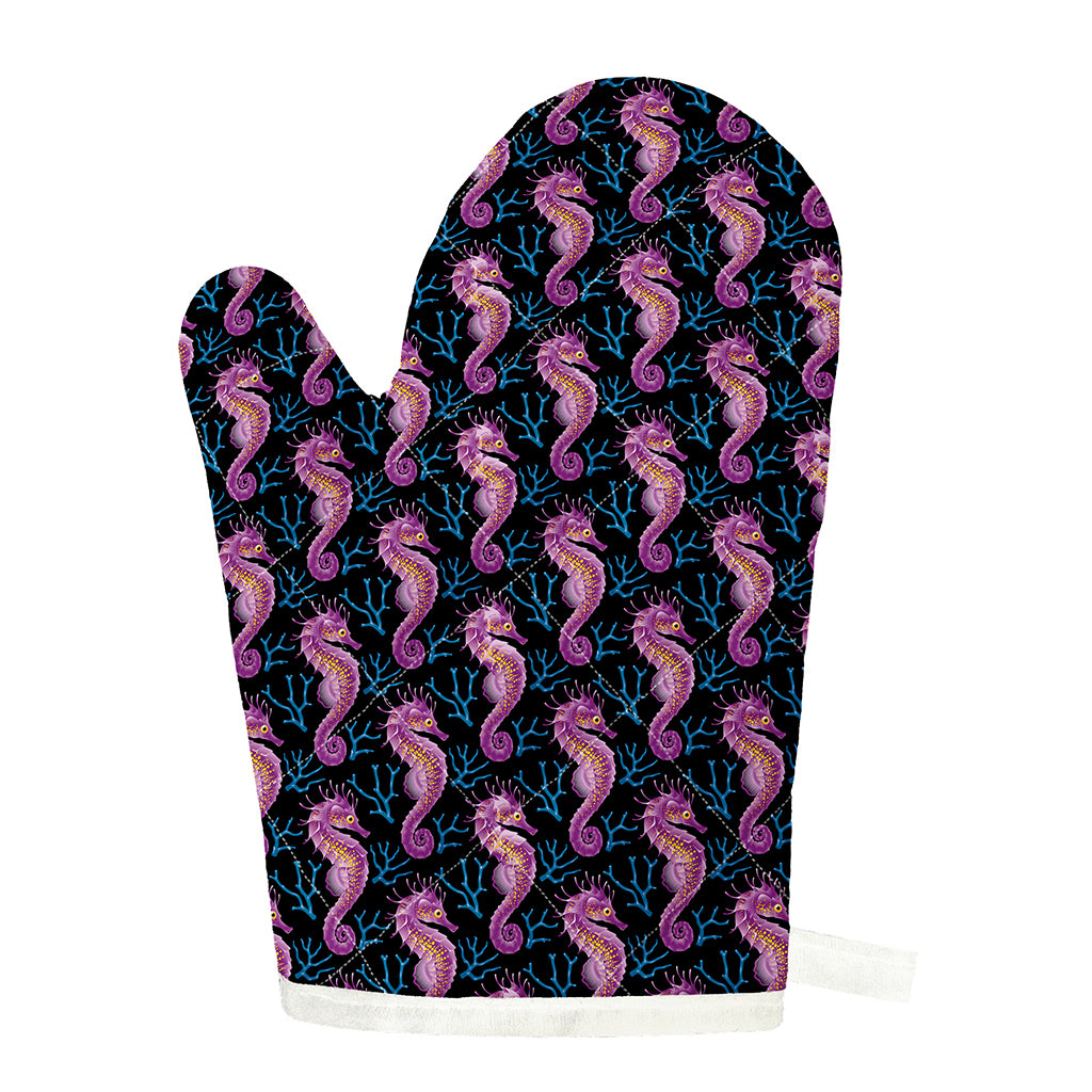 Purple Seahorse Pattern Print Single Oven Mitt