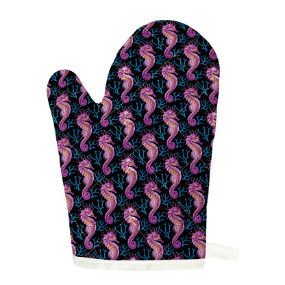 Purple Seahorse Pattern Print Single Oven Mitt